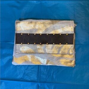 Metallic Gold & Silver Foldover Crossbody with Rhinestoned LV Accent